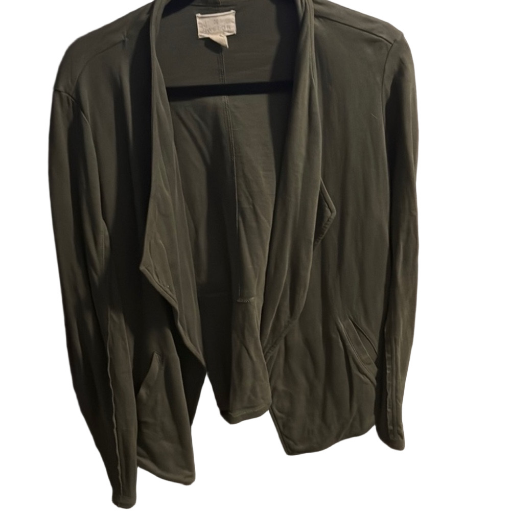 Olive Green Women's Open Front Waterfall Jacket Cardigan